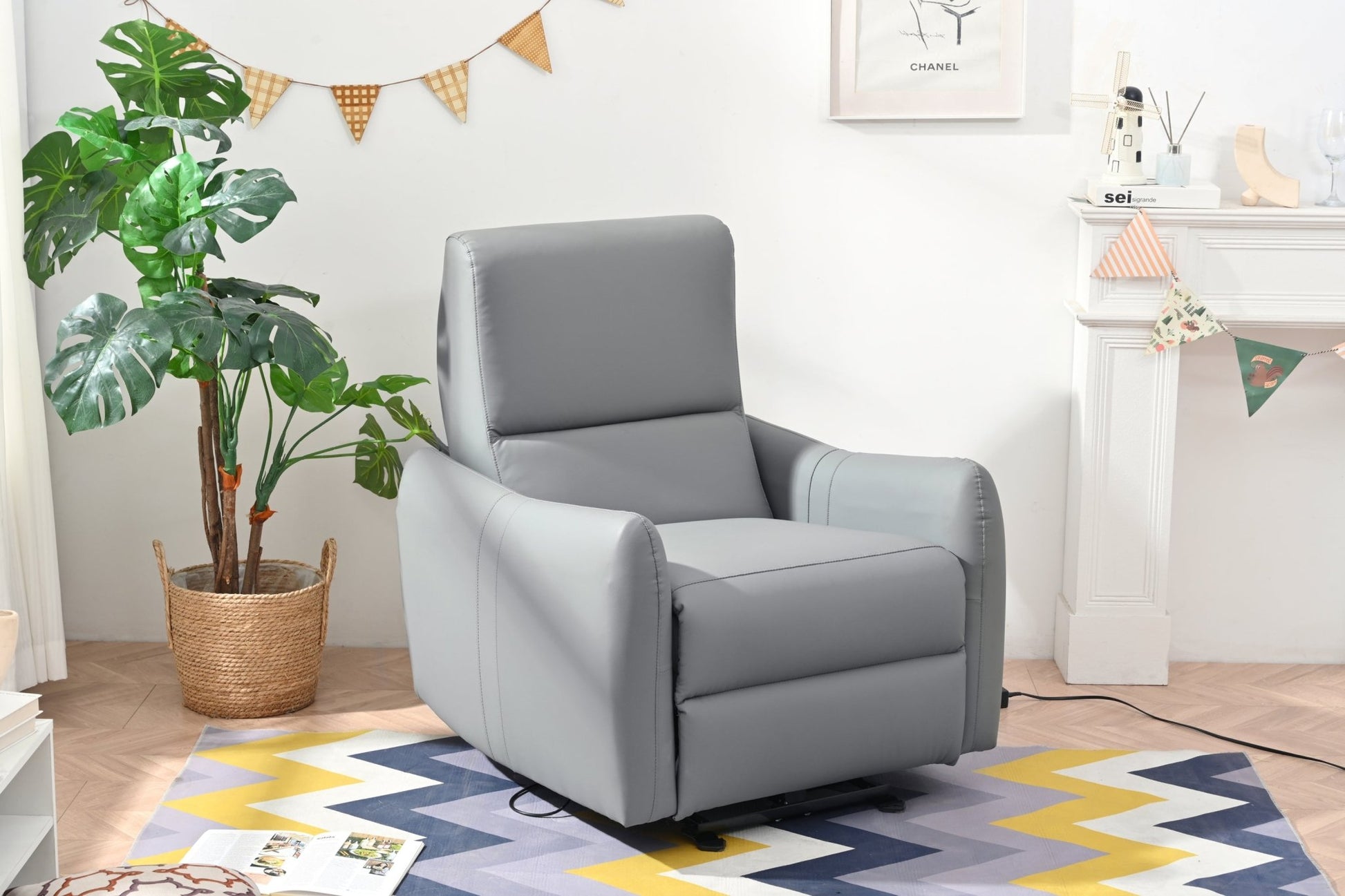 Blue Gray Power Wall Hugger Recliner with USB & USB-C Charging - 1st Choice Furniture Direct