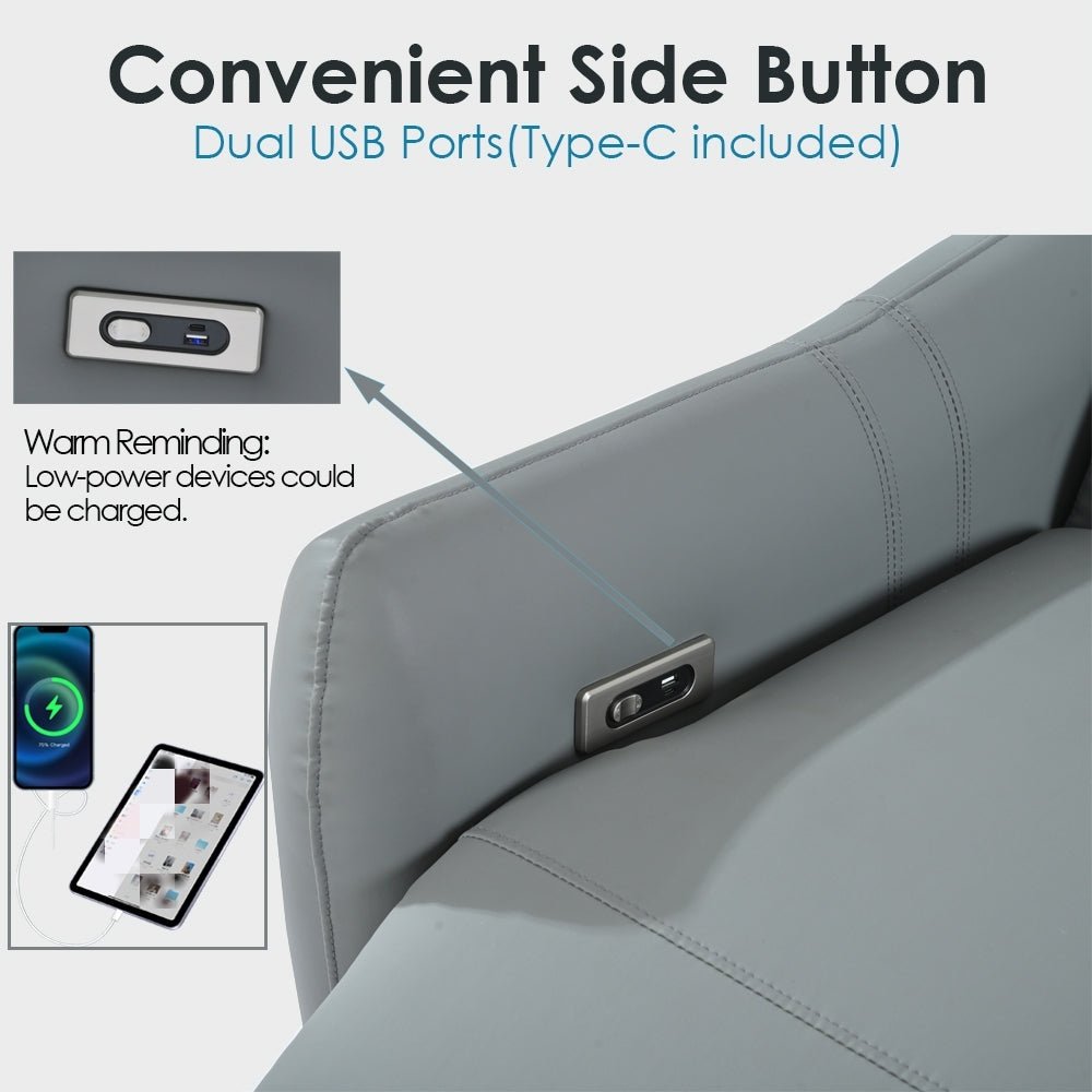 Blue Gray Power Wall Hugger Recliner with USB & USB-C Charging - 1st Choice Furniture Direct