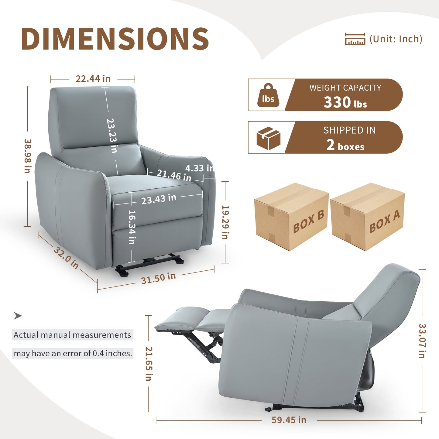 Blue Gray Power Wall Hugger Recliner with USB & USB-C Charging - 1st Choice Furniture Direct
