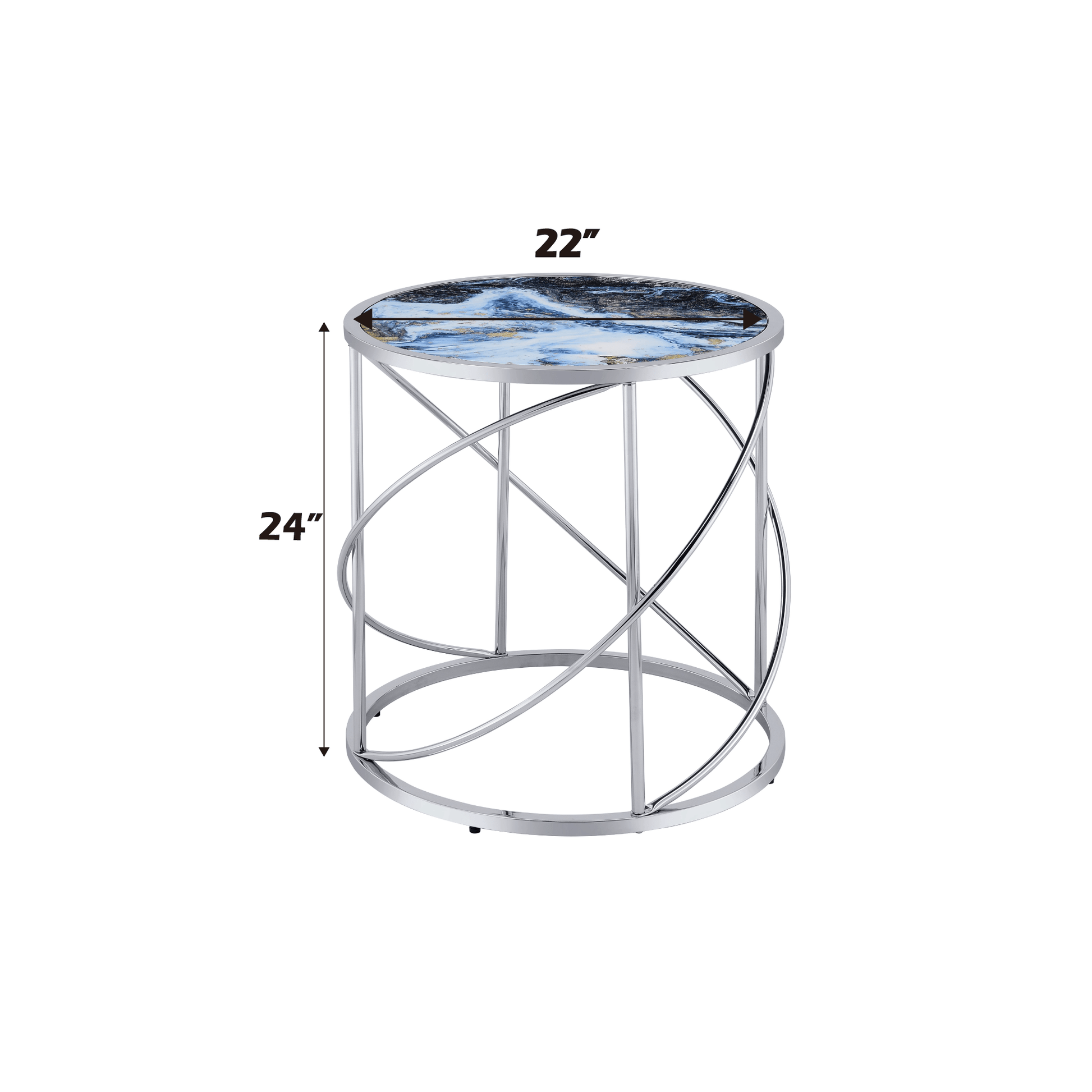 Blue Marble Glass End Table with Chrome Base - 1st Choice Furniture Direct