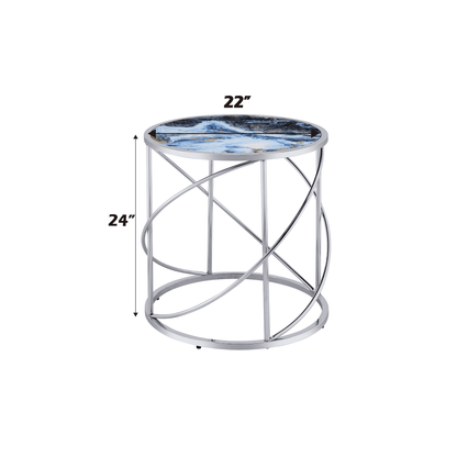 Blue Marble Glass End Table with Chrome Base - 1st Choice Furniture Direct