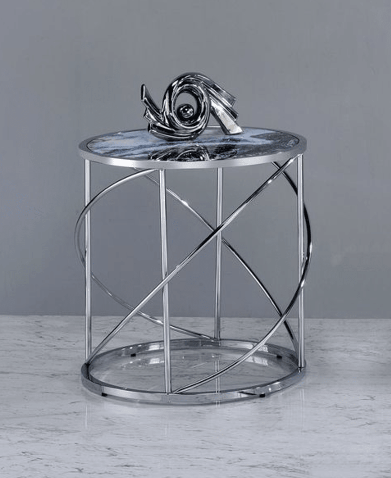 Blue Marble Glass End Table with Chrome Base - 1st Choice Furniture Direct