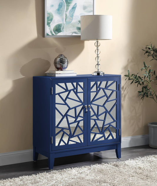 Blue Mirrored Accent Cabinet | 2 Door Storage Console Table - 1st Choice Furniture Direct