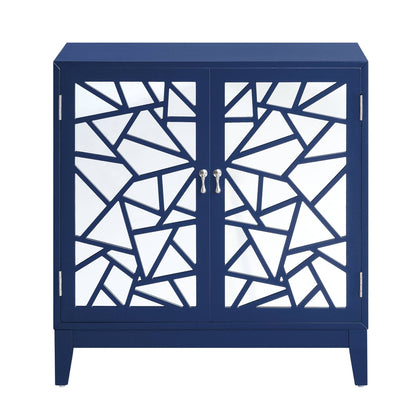 Blue Mirrored Accent Cabinet | 2 Door Storage Console Table - 1st Choice Furniture Direct