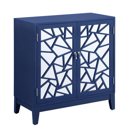 Blue Mirrored Accent Cabinet | 2 Door Storage Console Table - 1st Choice Furniture Direct