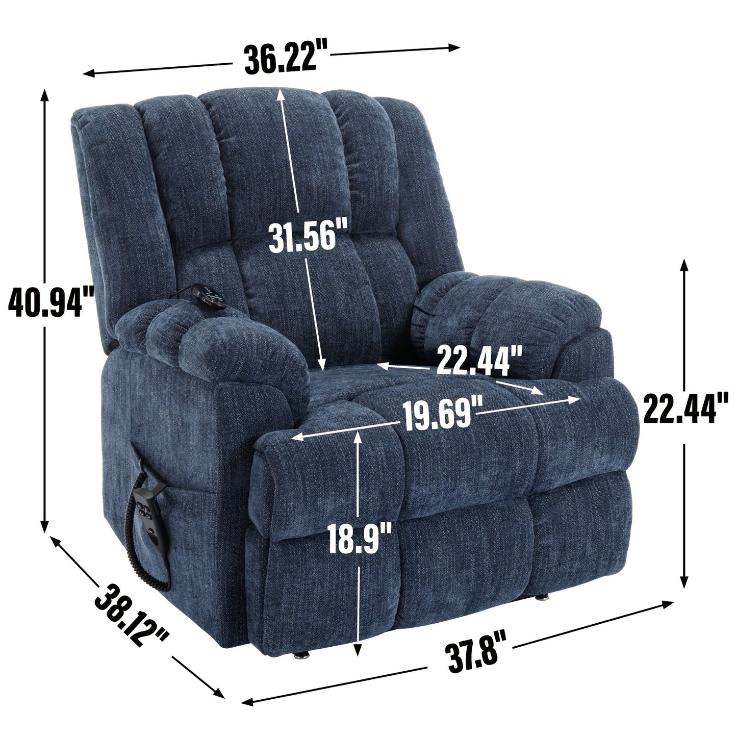 Blue Power Lift Recliner Chair with Massage & Lumbar Heat - 1st Choice Furniture Direct