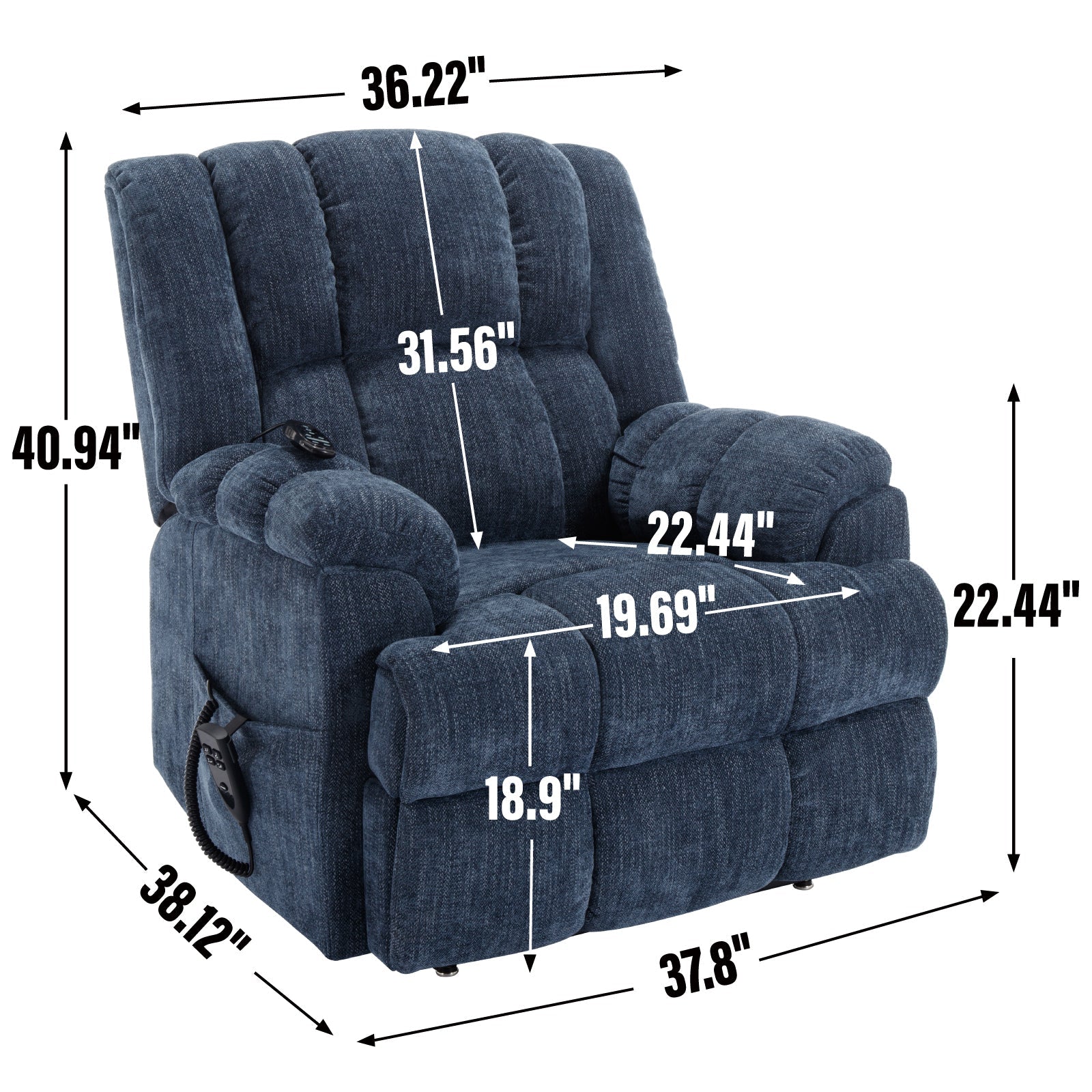 Blue Power Lift Recliner Chair with Massage & Lumbar Heat - 1st Choice Furniture Direct
