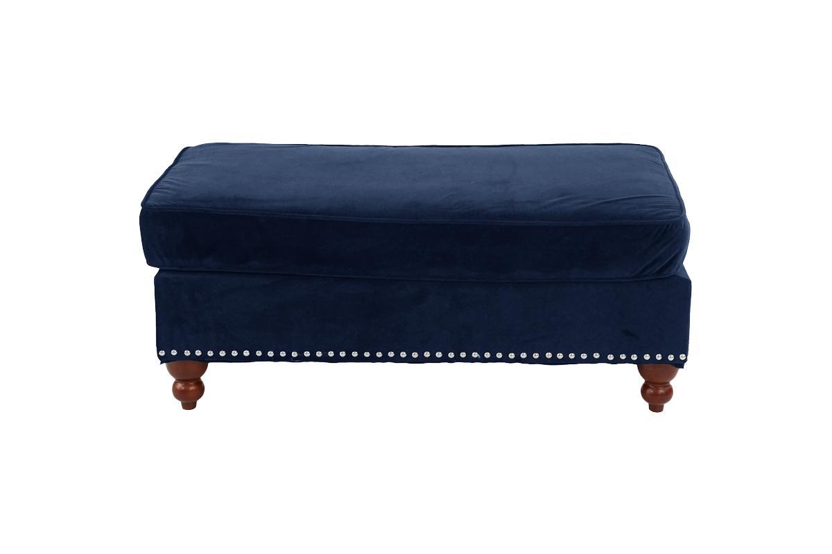 Blue Velvet Cocktail Ottoman with Nailhead Trim | Contemporary Ottoman - 1st Choice Furniture Direct