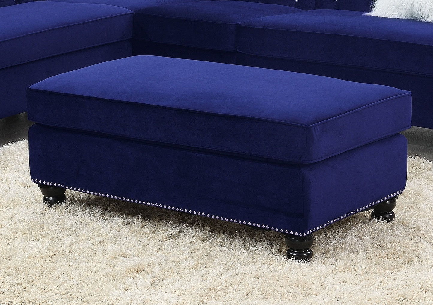 Blue Velvet Cocktail Ottoman with Nailhead Trim | Contemporary Ottoman - 1st Choice Furniture Direct