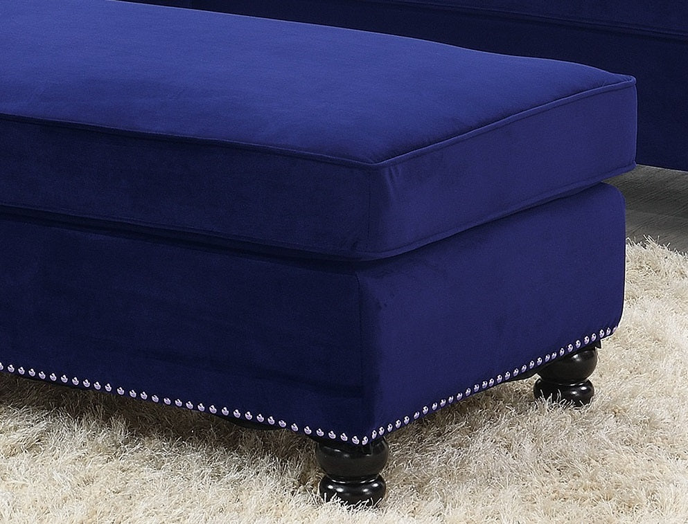 Blue Velvet Cocktail Ottoman with Nailhead Trim | Contemporary Ottoman - 1st Choice Furniture Direct