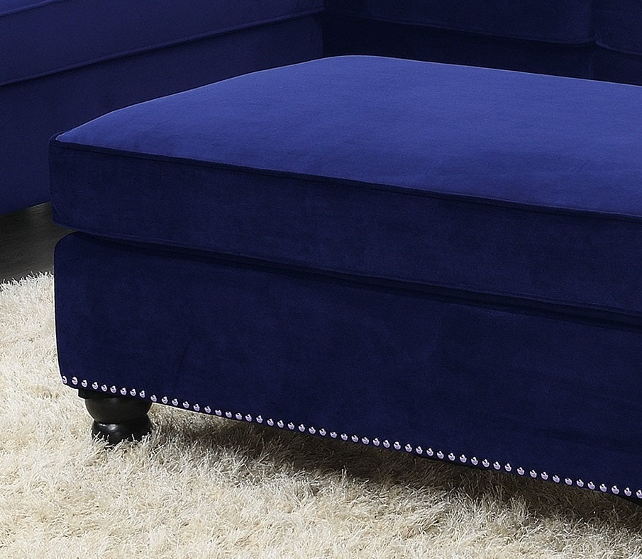 Blue Velvet Cocktail Ottoman with Nailhead Trim | Contemporary Ottoman - 1st Choice Furniture Direct
