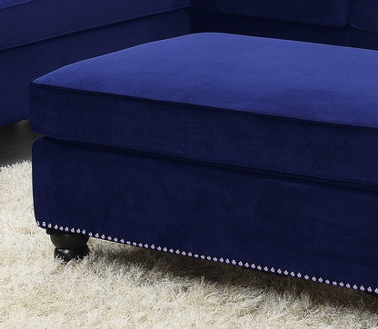 Blue Velvet Cocktail Ottoman with Nailhead Trim | Contemporary Ottoman - 1st Choice Furniture Direct