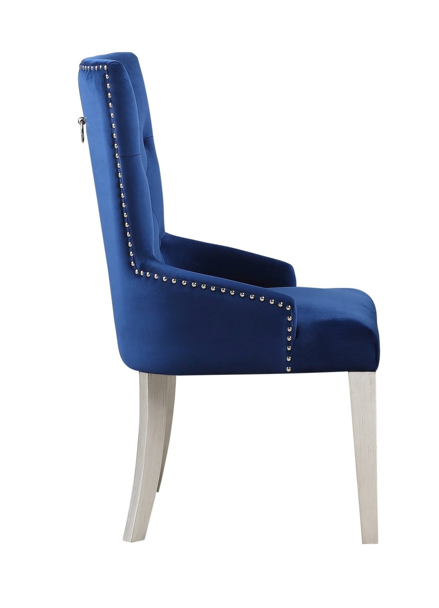 Blue Velvet Tufted Dining Chair with Nailhead Trim and Pull Ring - 1st Choice Furniture Direct