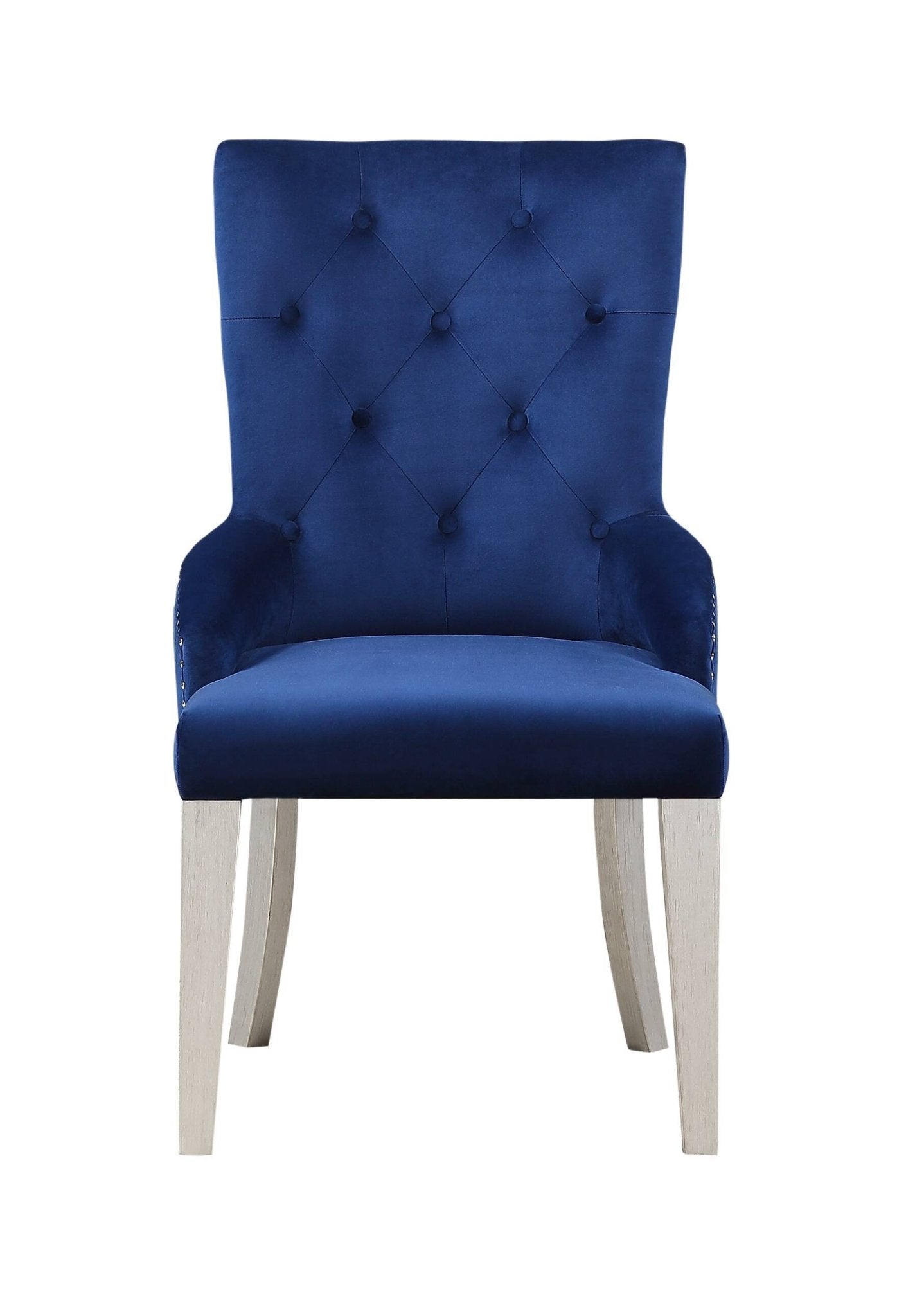 Blue Velvet Tufted Dining Chair with Nailhead Trim and Pull Ring - 1st Choice Furniture Direct
