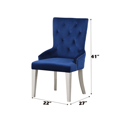 Blue Velvet Tufted Dining Chair with Nailhead Trim and Pull Ring - 1st Choice Furniture Direct