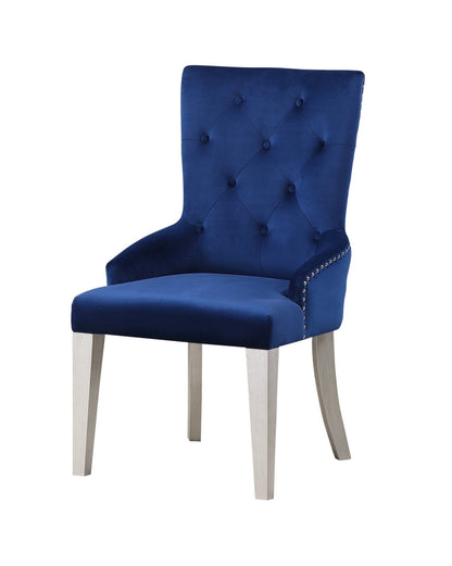 Blue Velvet Tufted Dining Chair with Nailhead Trim and Pull Ring - 1st Choice Furniture Direct