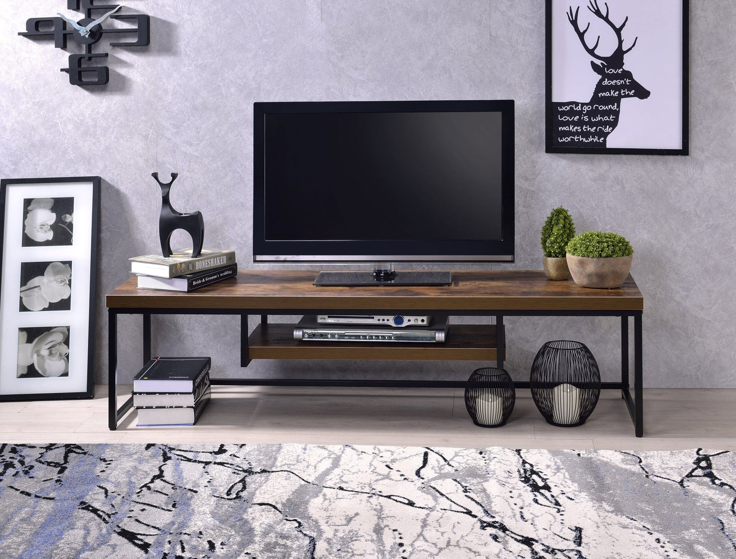 Bob Weathered Oak & Black Metal Finish TV Stand - 1st Choice Furniture Direct