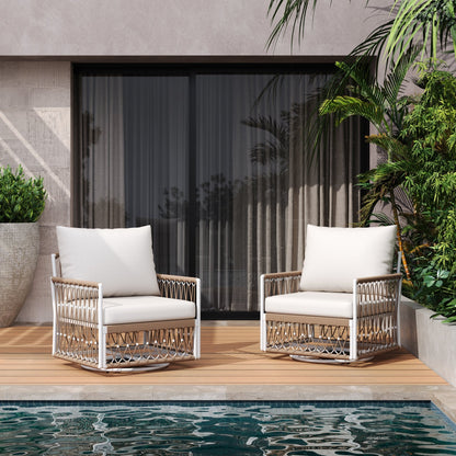 Bohemian Outdoor Swivel Lounge Chair Set of 2 | Patio Rope Chairs - 1st Choice Furniture Direct