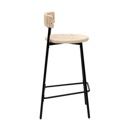 Boho Style Handwoven Paper Rope Counter Stools Set of 2 in Black & Creamy White, 26.57 Inch Height - 1st Choice Furniture Direct