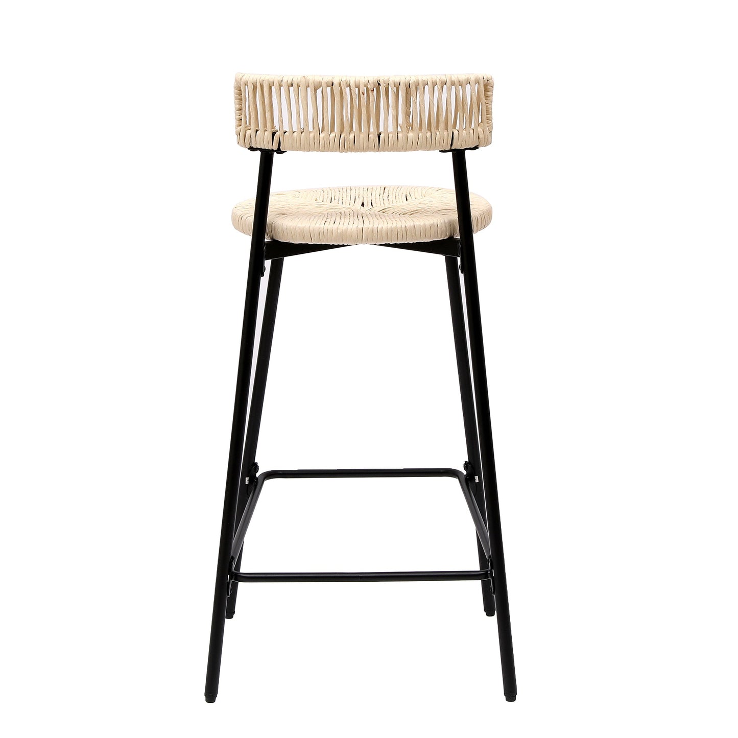 Boho Style Handwoven Paper Rope Counter Stools Set of 2 in Black & Creamy White, 26.57 Inch Height - 1st Choice Furniture Direct