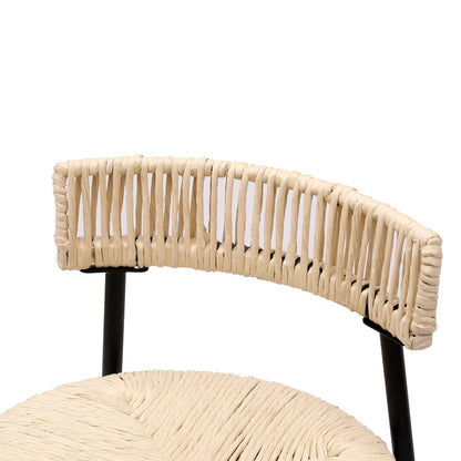 Boho Style Handwoven Paper Rope Counter Stools Set of 2 in Black & Creamy White, 26.57 Inch Height - 1st Choice Furniture Direct
