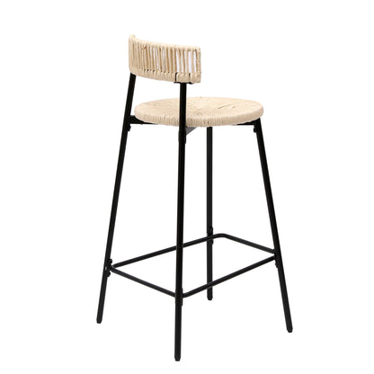 Boho Style Handwoven Paper Rope Counter Stools Set of 2 in Black & Creamy White, 26.57 Inch Height - 1st Choice Furniture Direct