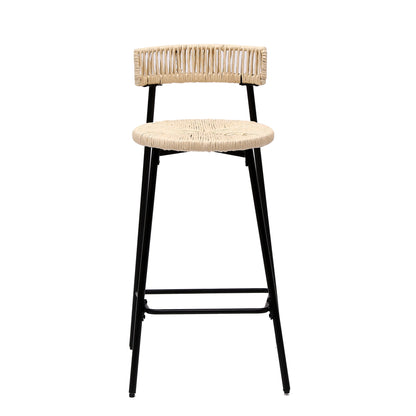 Boho Style Handwoven Paper Rope Counter Stools Set of 2 in Black & Creamy White, 26.57 Inch Height - 1st Choice Furniture Direct
