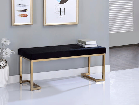 Boice Black Fabric & Champagne Finish Bench - 1st Choice Furniture Direct