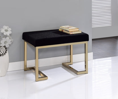 Boice Black Fabric & Champagne Finish Ottoman - 1st Choice Furniture Direct
