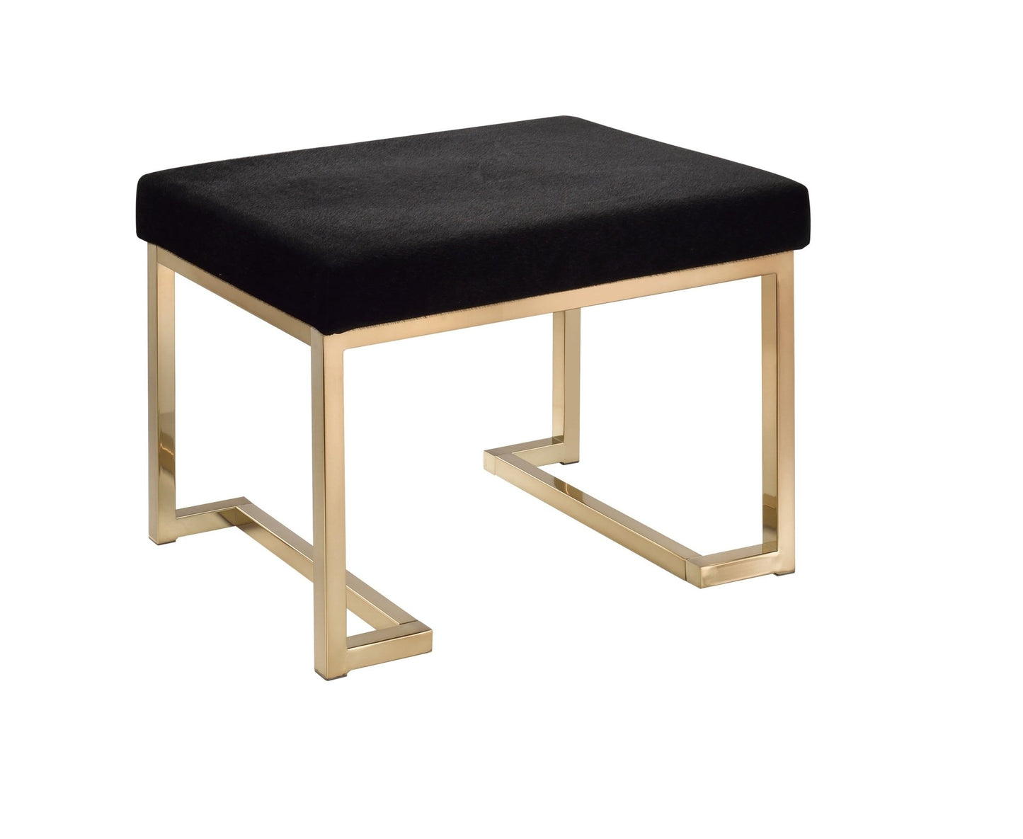 Boice Black Fabric & Champagne Finish Ottoman - 1st Choice Furniture Direct