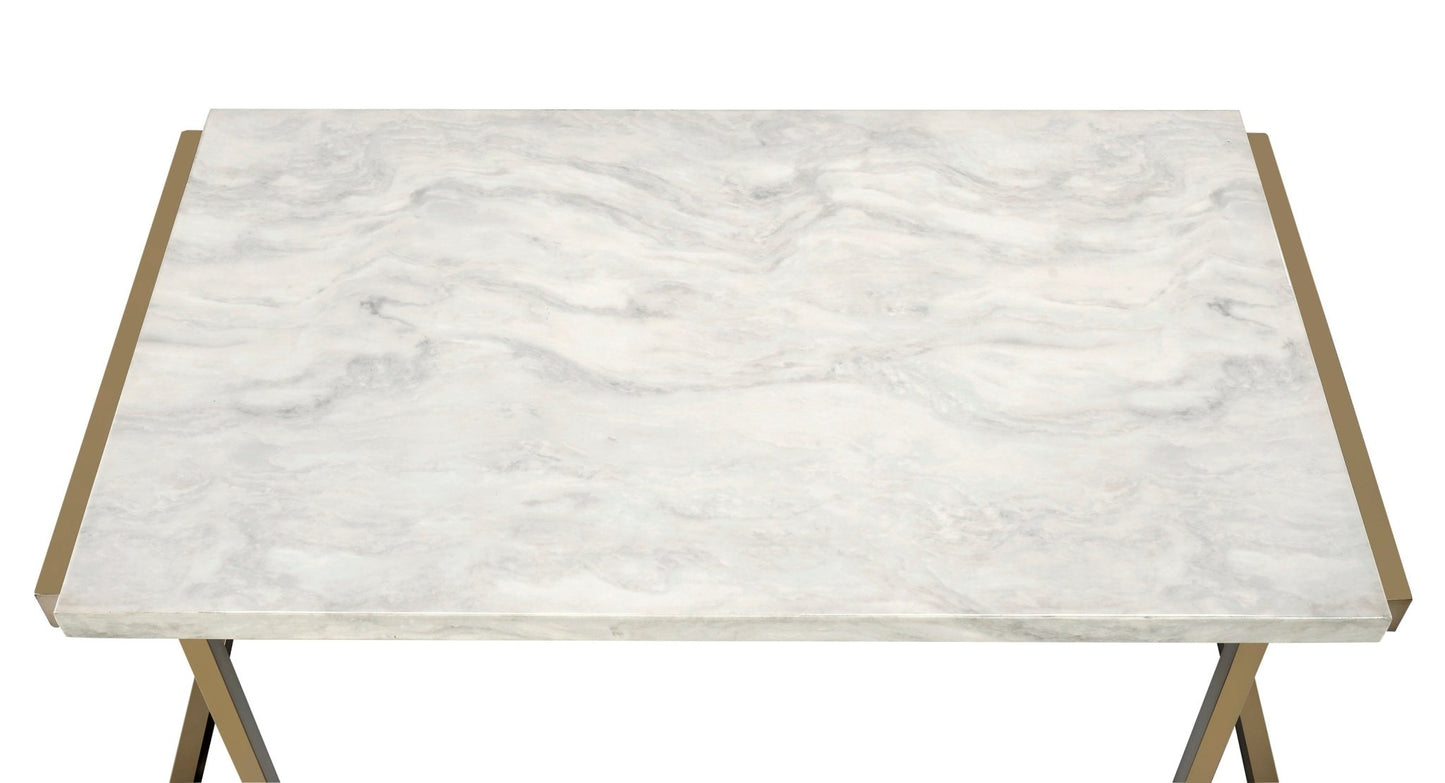 Boice II Faux Marble Top & Champagne Finish Sofa Table - 1st Choice Furniture Direct