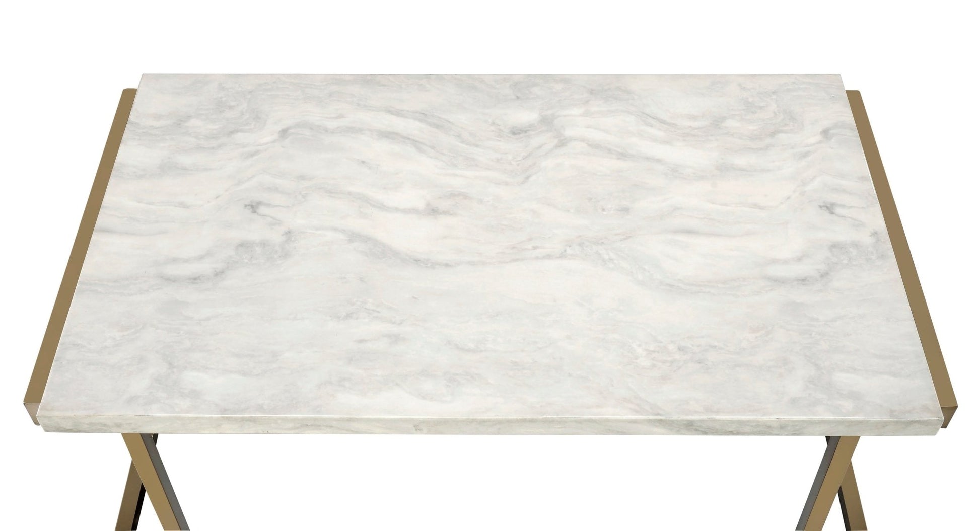 Boice II Faux Marble Top & Champagne Finish Sofa Table - 1st Choice Furniture Direct