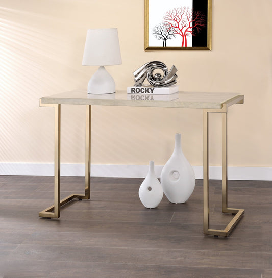 Boice II Faux Marble Top & Champagne Finish Sofa Table - 1st Choice Furniture Direct