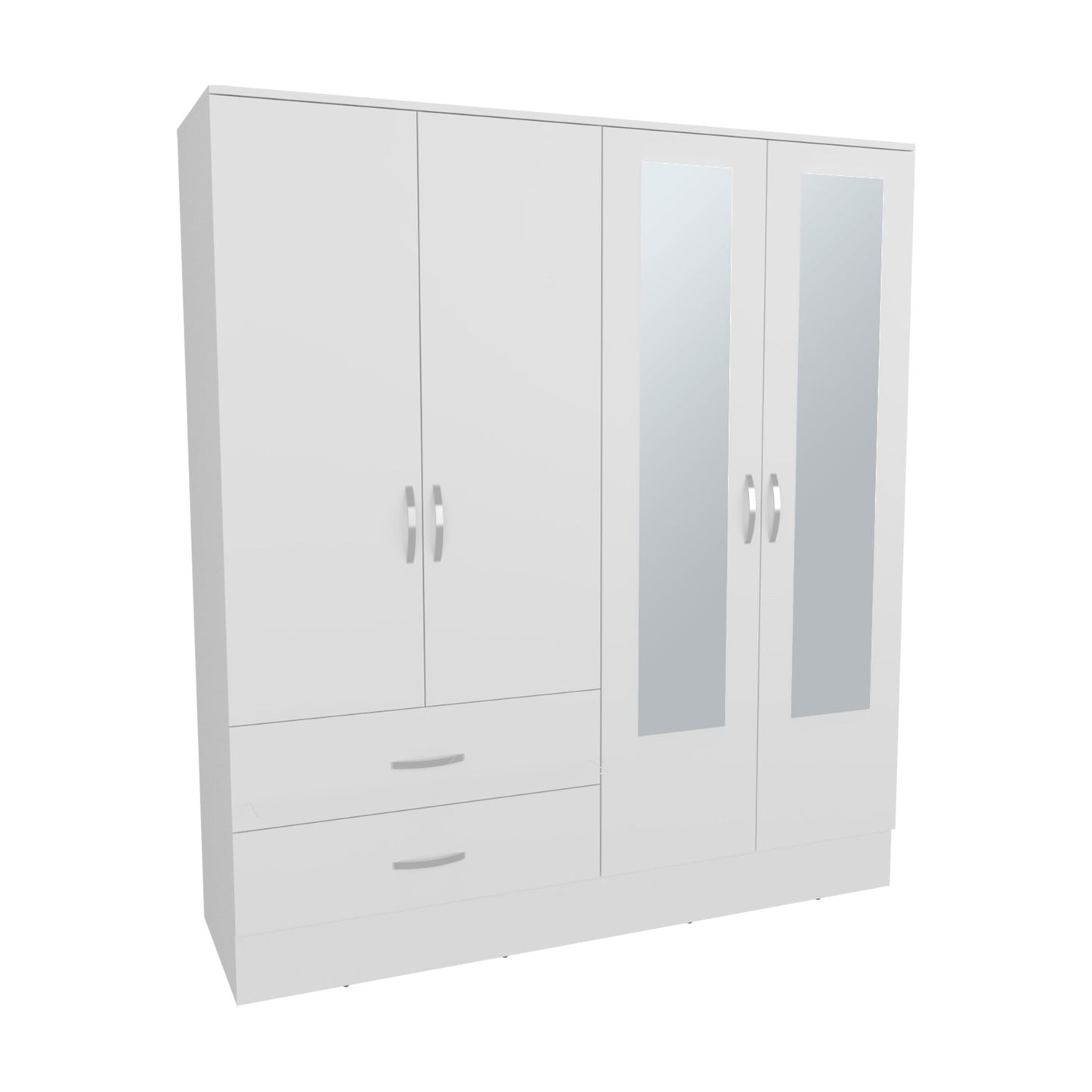 Bolton 160 Armoire, Six Shelves, Two Double Door Cabinets, Two Mirrors, Two Drawers, White - 1st Choice Furniture Direct