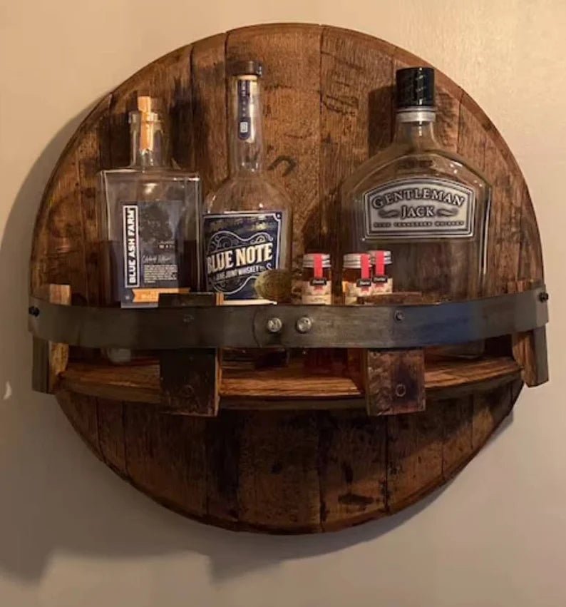 Bourbon Whiskey Barrel Head Shelf, Free Shipping, Made in the U.S.A. - 1st Choice Furniture Direct