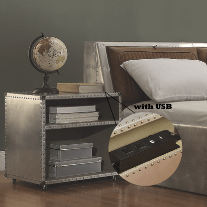 Brancaster Aluminum Nightstand W/USB - 1st Choice Furniture Direct