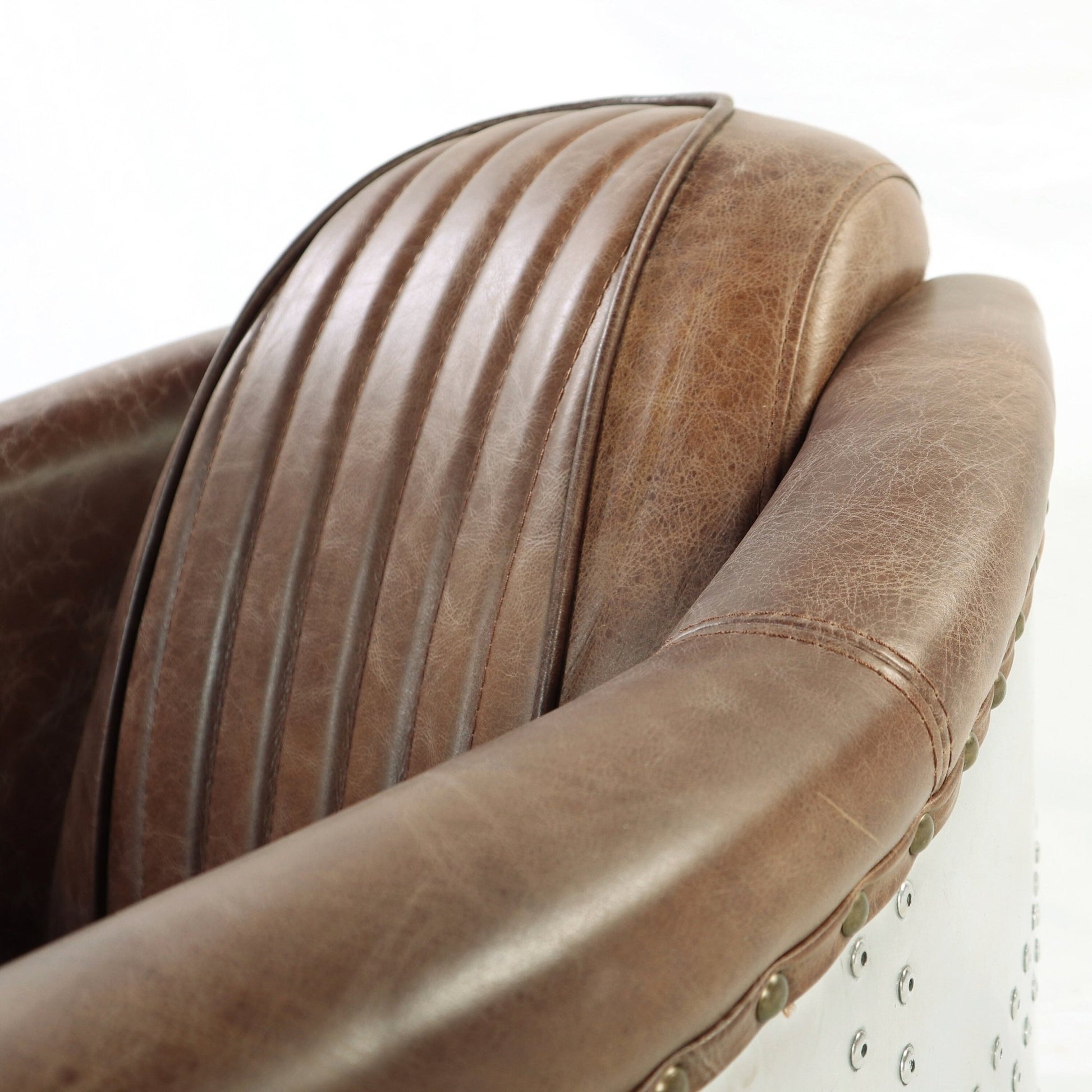 Brancaster Retro Brown Grain Leather & Aluminum Chair with Wooden Frame and High Backrest - 1st Choice Furniture Direct