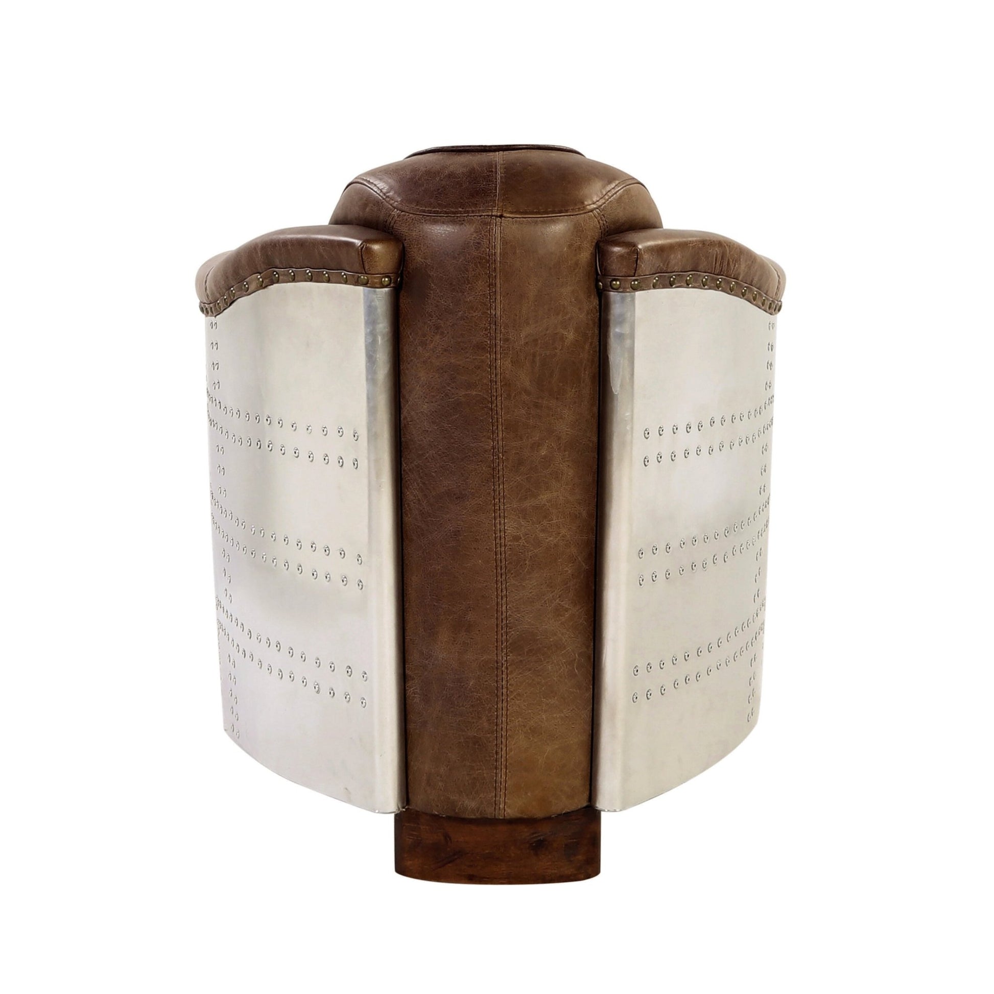 Brancaster Retro Brown Grain Leather & Aluminum Chair with Wooden Frame and High Backrest - 1st Choice Furniture Direct