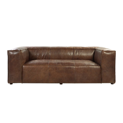 Brancaster Retro Brown Grain Leather & Aluminum Sofa - 1st Choice Furniture Direct
