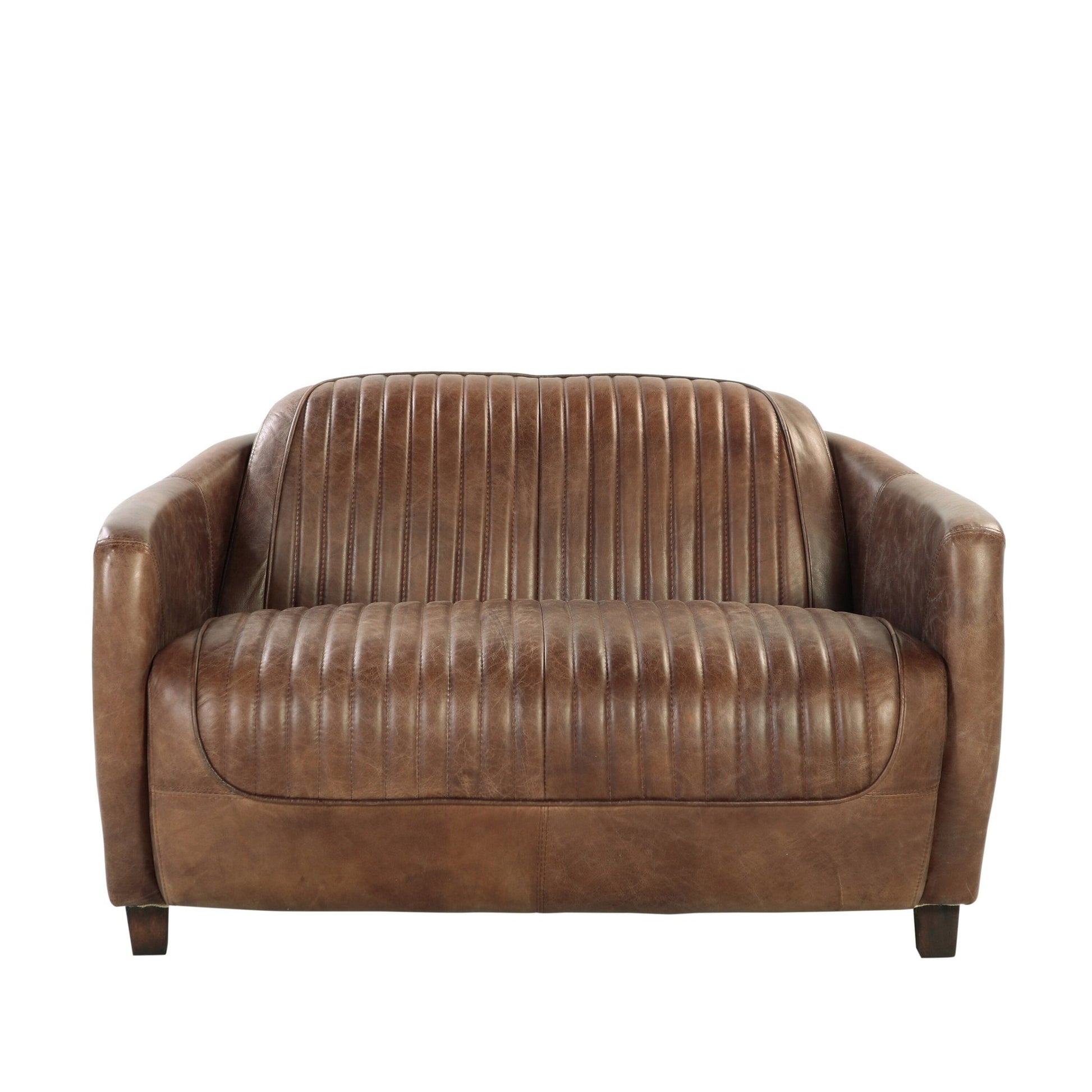 Brancaster Retro Brown Top Grain Leather& Aluminum Living Room Set - 1st Choice Furniture Direct