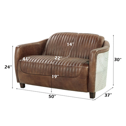 Brancaster Retro Brown Top Grain Leather& Aluminum Living Room Set w/ Coffee Table - 1st Choice Furniture Direct