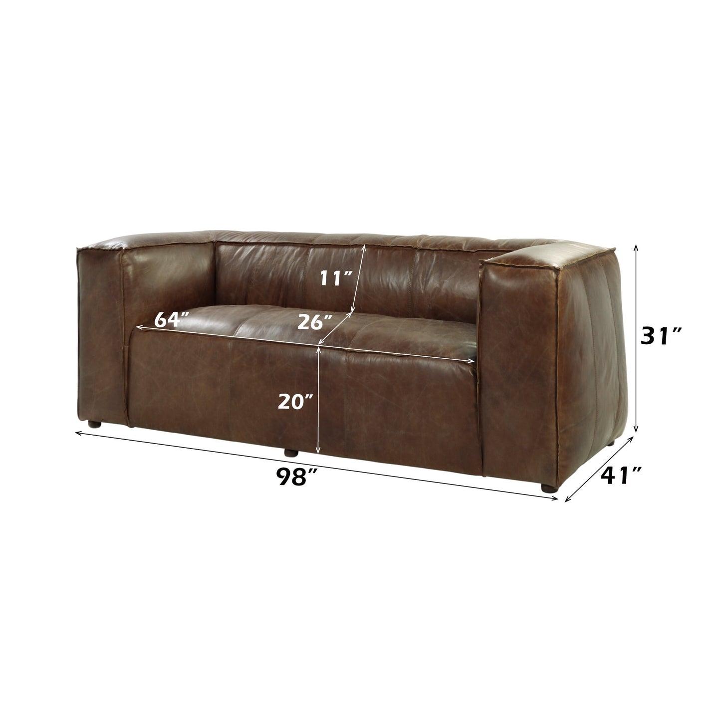 Brancaster Retro Brown Top Grain Leather& Aluminum Living Room Set w/ Coffee Table - 1st Choice Furniture Direct