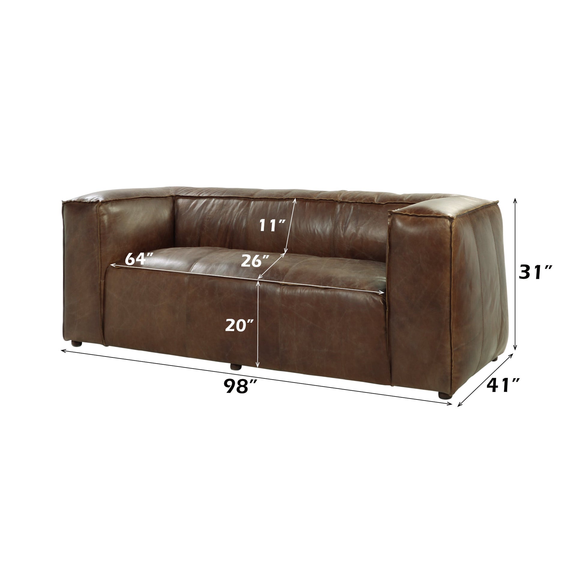 Brancaster Retro Brown Top Grain Leather& Aluminum Living Room Set w/ Coffee Table - 1st Choice Furniture Direct