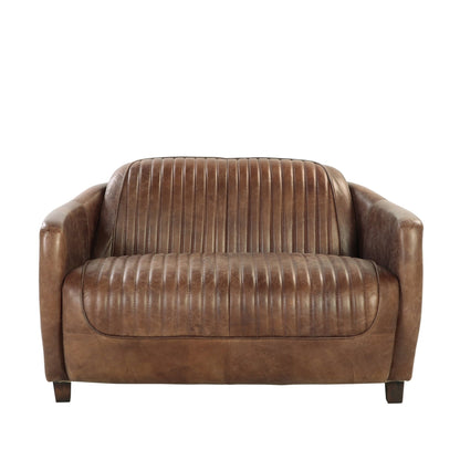 Brancaster Retro Brown Top Grain Leather& Aluminum Living Room Set w/ Coffee Table - 1st Choice Furniture Direct