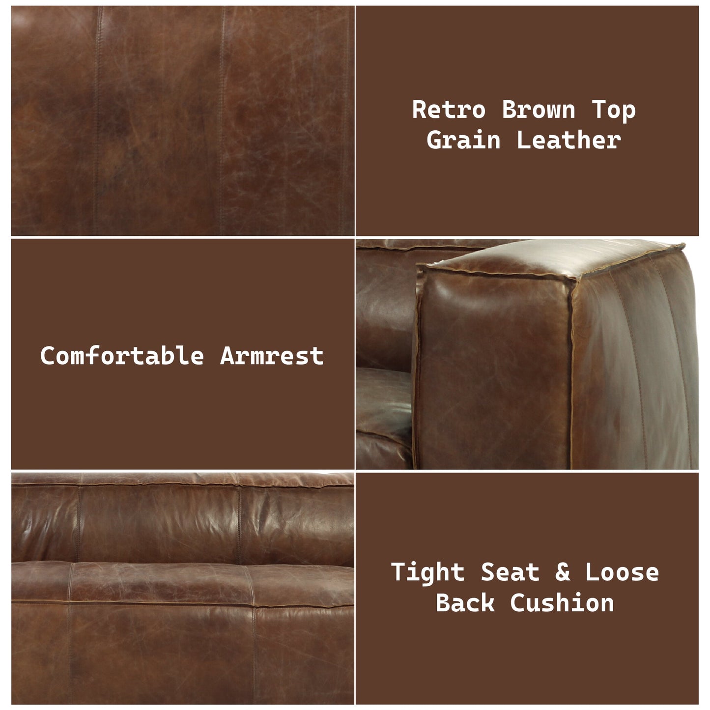 Brancaster Retro Brown Top Grain Leather& Aluminum Living Room Set w/ Coffee Table - 1st Choice Furniture Direct