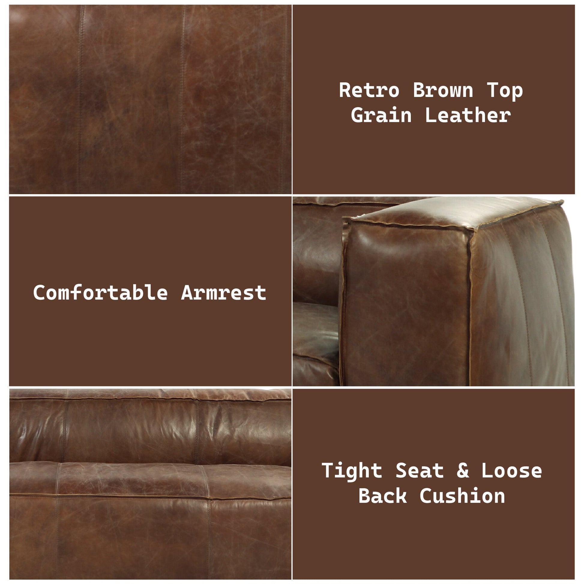 Brancaster Retro Brown Top Grain Leather& Aluminum Living Room Set w/ Coffee Table - 1st Choice Furniture Direct