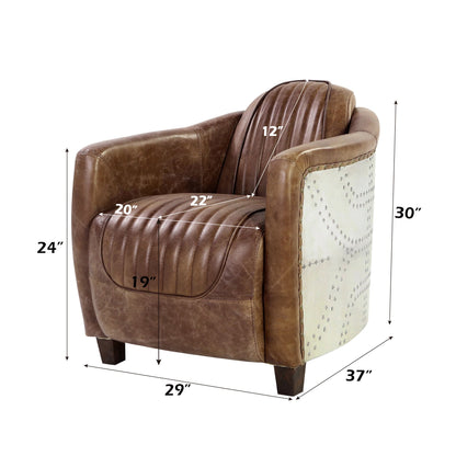 Brancaster Retro Brown Top Grain Leather& Aluminum Living Room Set w/ Coffee Table - 1st Choice Furniture Direct