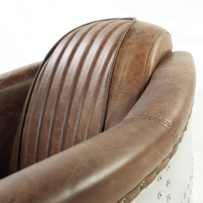 Brancaster Retro Brown Top Grain Leather& Aluminum Living Room Set w/ Coffee Table - 1st Choice Furniture Direct