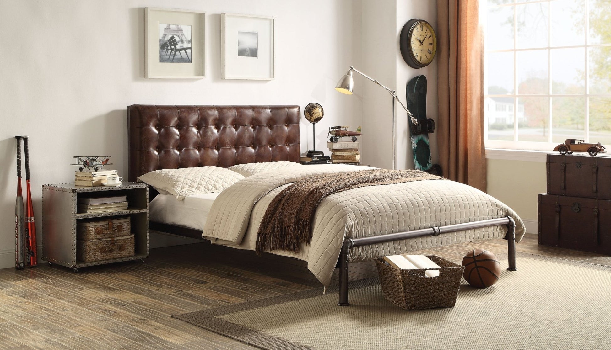 Brancaster Vintage Brown Top Grain Leather Queen Bed - 1st Choice Furniture Direct