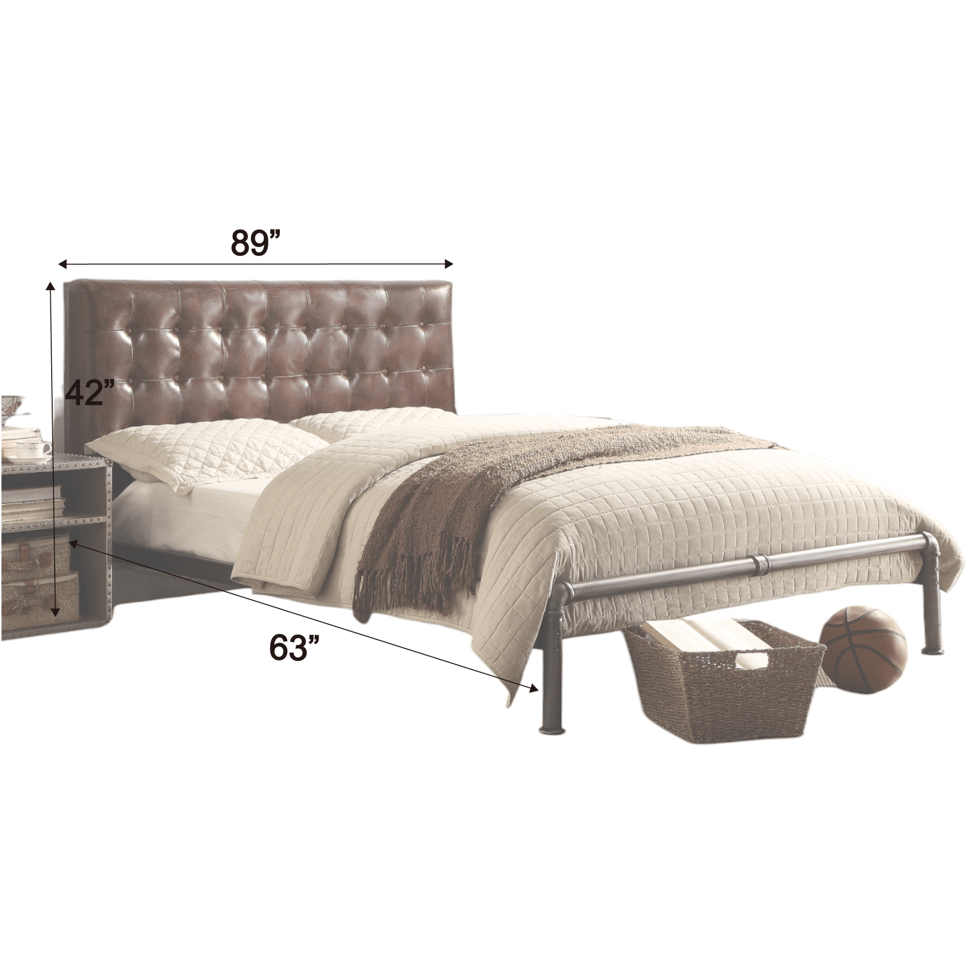 Brancaster Vintage Brown Top Grain Leather Queen Bed - 1st Choice Furniture Direct